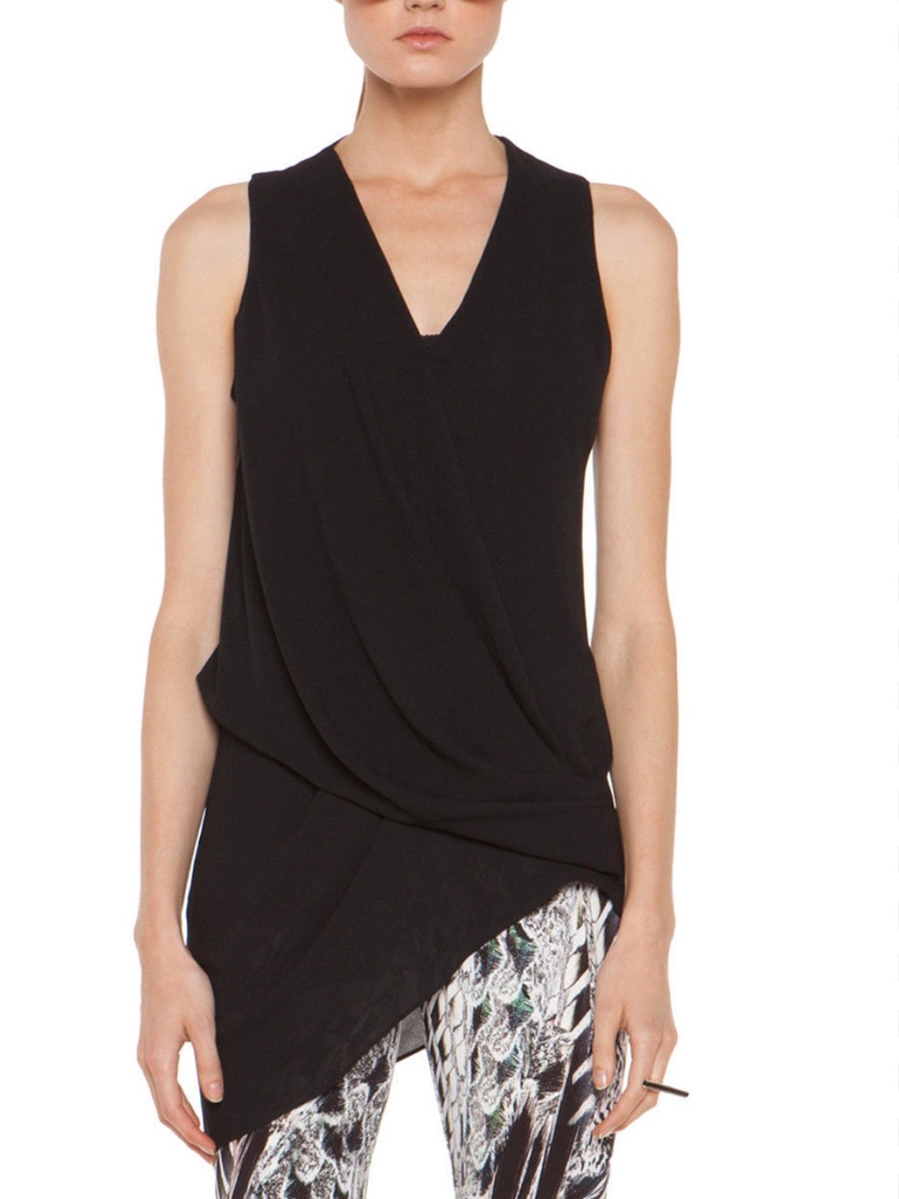 Helmut Lang Black Draped V-Neck Sleeveless Top